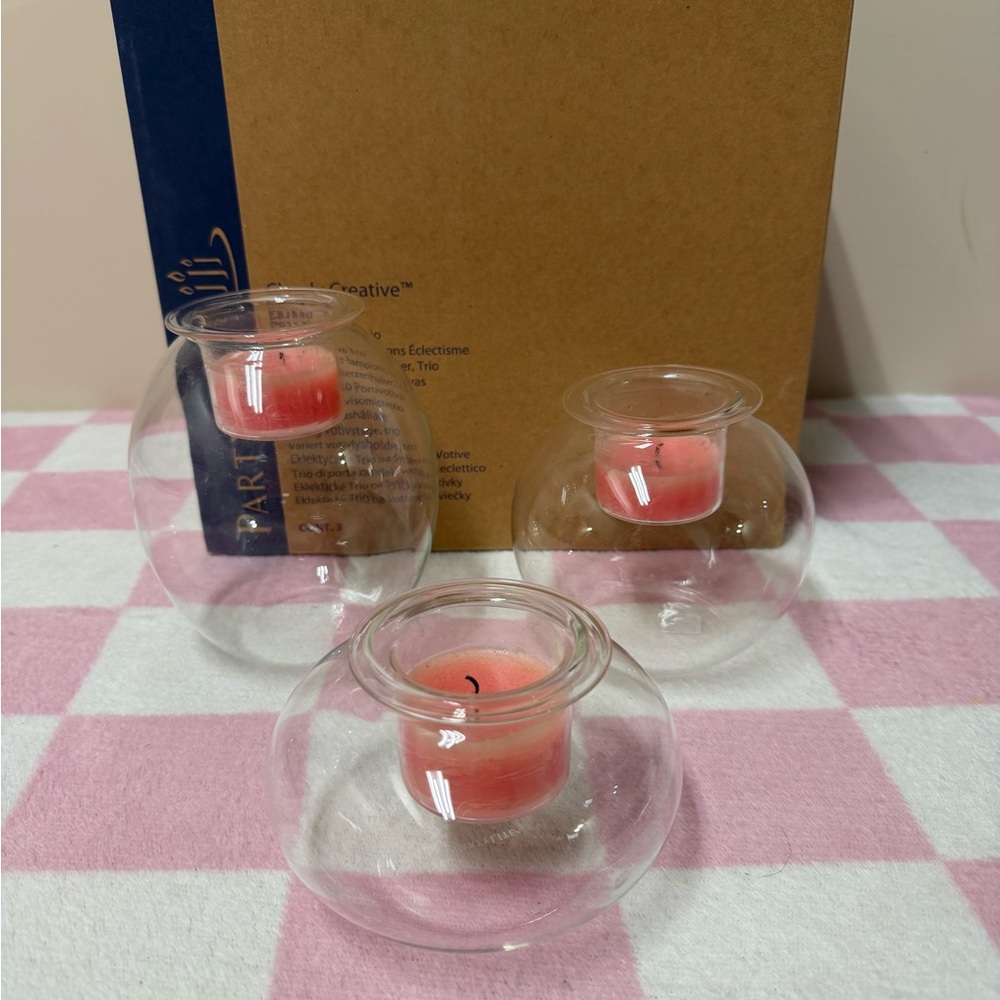 PartyLite Glass Holders with Soft Pink Candles